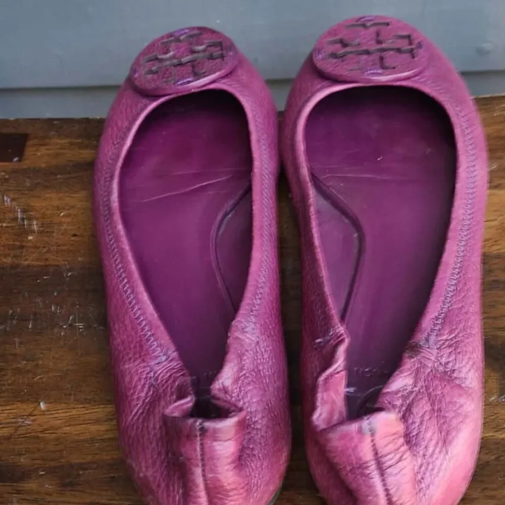 Tory Burch Burgundy Reva Leather Flats size 8 1/2M